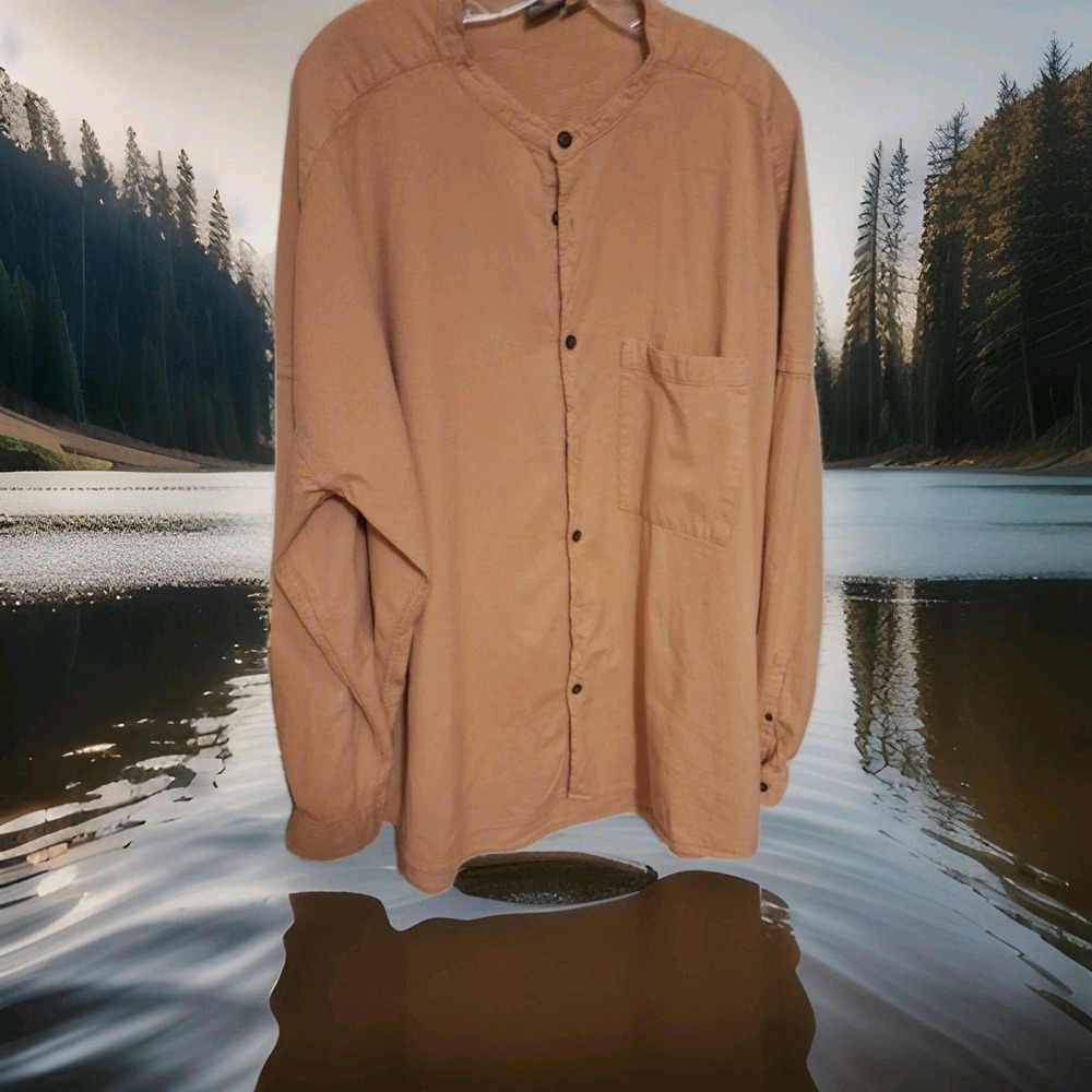 Asos‎ Mens Beige Long Sleeve Beige  2XL 100% Cotton Stand Up Collar Shirt  0043